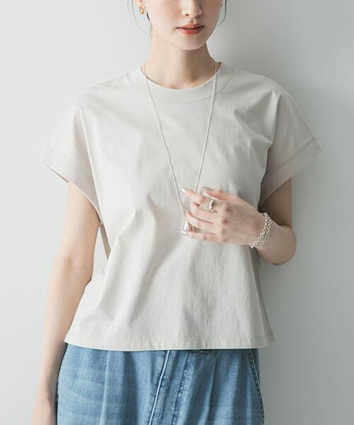 URBAN RESEARCH(アーバンリサーチ)の「『UR TECH』スーピマコットンフレンチスリーブカットソー(Tシャツ/カットソー・レディース・ブラック/ベージュ系その他/ブラウン/カーキ・FREE)」の6枚目の写真