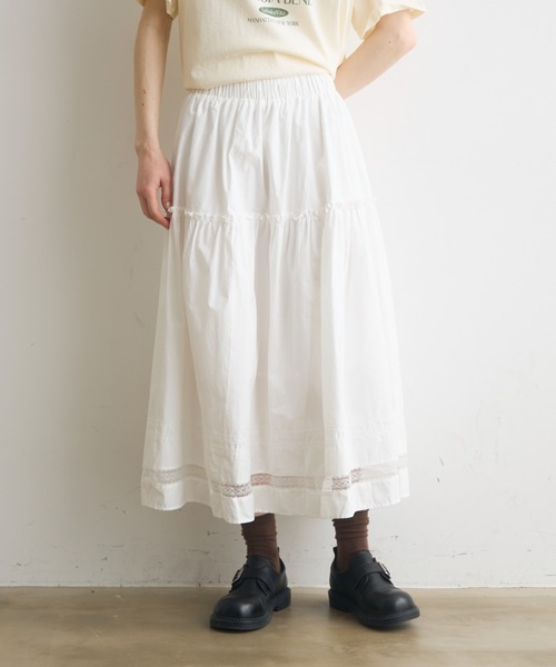 Crisp(クリスプ)の「frill gather lace hem skirt / フリルギャザーレースヘムスカート(スカート・レディース・ホワイト・FREE)」の1枚目の写真