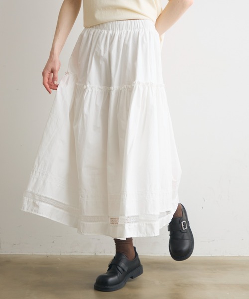 Crisp(クリスプ)の「frill gather lace hem skirt / フリルギャザーレースヘムスカート(スカート・レディース・ホワイト・FREE)」の2枚目の写真