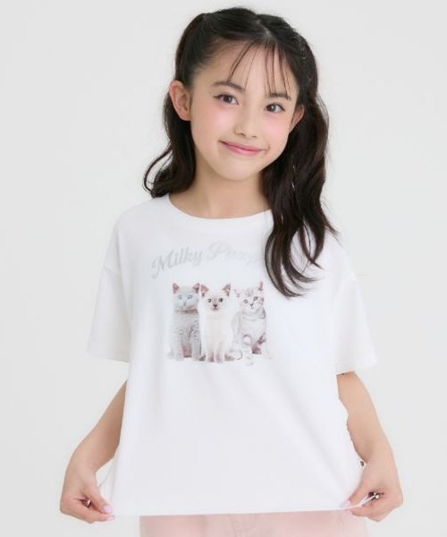 MILKBOY ハーネスプリント 長袖カットソー ホワイト　パラシュートT セール】【接触冷感】ねこフォトドロスト半袖Tシャツ（Tシャツ
