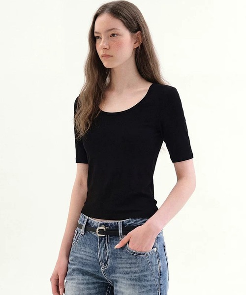 Fano Studios（ファノ ストゥディオズ）の「Uネック シンプル ミドルスリーブＴシャツ FX26S321【Fano Studios】【2026SS】（Tシャツ/カットソー・レディース・ホワイト/ブラック・S/M/L）」の15枚目の写真