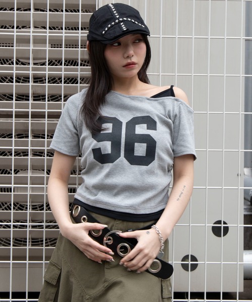 WEGO(ウィゴー)の「WEGO/【26年春夏新作】レイヤードドッキングワンショルチビT(Tシャツ/カットソー・レディース・杢グレー/ネイビー/ホワイト・FREE)」の3枚目の写真