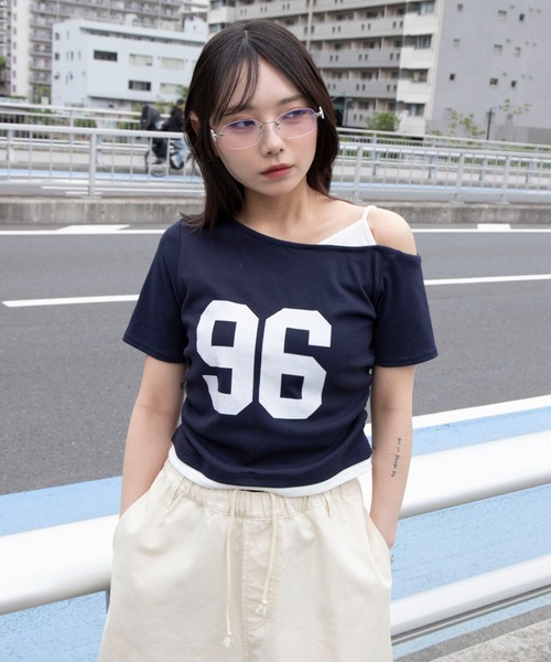 WEGO(ウィゴー)の「WEGO/【26年春夏新作】レイヤードドッキングワンショルチビT(Tシャツ/カットソー・レディース・杢グレー/ネイビー/ホワイト・FREE)」の1枚目の写真