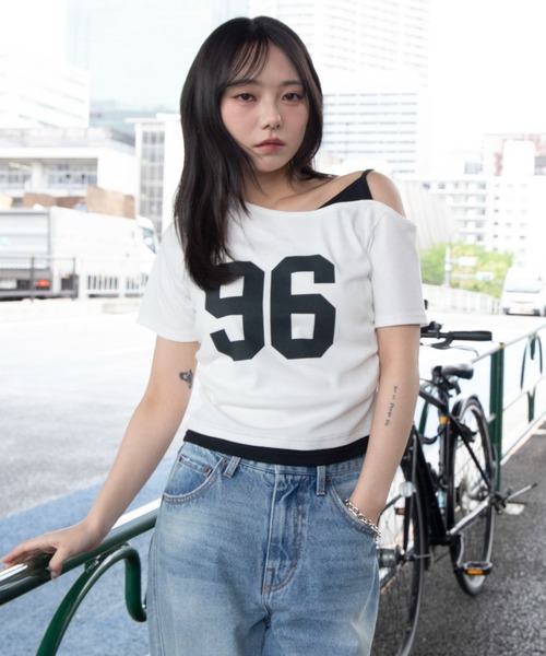 WEGO(ウィゴー)の「WEGO/【26年春夏新作】レイヤードドッキングワンショルチビT(Tシャツ/カットソー・レディース・杢グレー/ネイビー/ホワイト・FREE)」の2枚目の写真