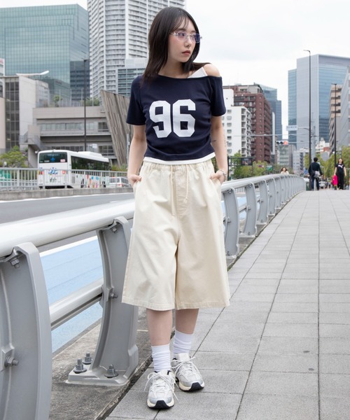 WEGO(ウィゴー)の「WEGO/【26年春夏新作】レイヤードドッキングワンショルチビT(Tシャツ/カットソー・レディース・杢グレー/ネイビー/ホワイト・FREE)」の6枚目の写真