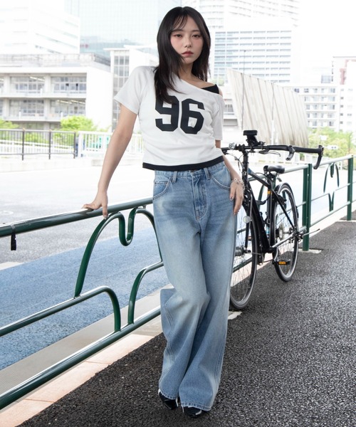 WEGO(ウィゴー)の「WEGO/【26年春夏新作】レイヤードドッキングワンショルチビT(Tシャツ/カットソー・レディース・杢グレー/ネイビー/ホワイト・FREE)」の4枚目の写真