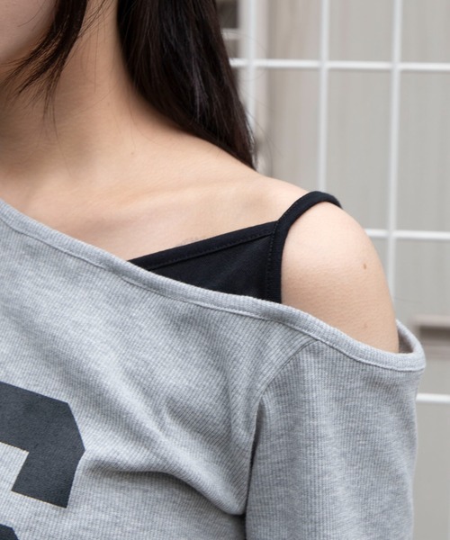 WEGO(ウィゴー)の「WEGO/【26年春夏新作】レイヤードドッキングワンショルチビT(Tシャツ/カットソー・レディース・杢グレー/ネイビー/ホワイト・FREE)」の7枚目の写真