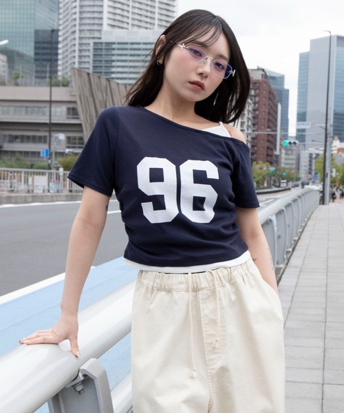 WEGO(ウィゴー)の「WEGO/【26年春夏新作】レイヤードドッキングワンショルチビT(Tシャツ/カットソー・レディース・杢グレー/ネイビー/ホワイト・FREE)」の22枚目の写真