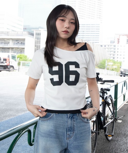 WEGO(ウィゴー)の「WEGO/【26年春夏新作】レイヤードドッキングワンショルチビT(Tシャツ/カットソー・レディース・杢グレー/ネイビー/ホワイト・FREE)」の12枚目の写真