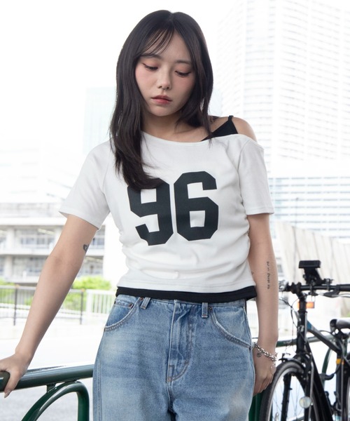 WEGO(ウィゴー)の「WEGO/【26年春夏新作】レイヤードドッキングワンショルチビT(Tシャツ/カットソー・レディース・杢グレー/ネイビー/ホワイト・FREE)」の13枚目の写真