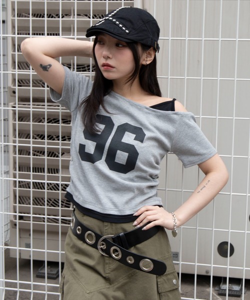 WEGO(ウィゴー)の「WEGO/【26年春夏新作】レイヤードドッキングワンショルチビT(Tシャツ/カットソー・レディース・杢グレー/ネイビー/ホワイト・FREE)」の16枚目の写真