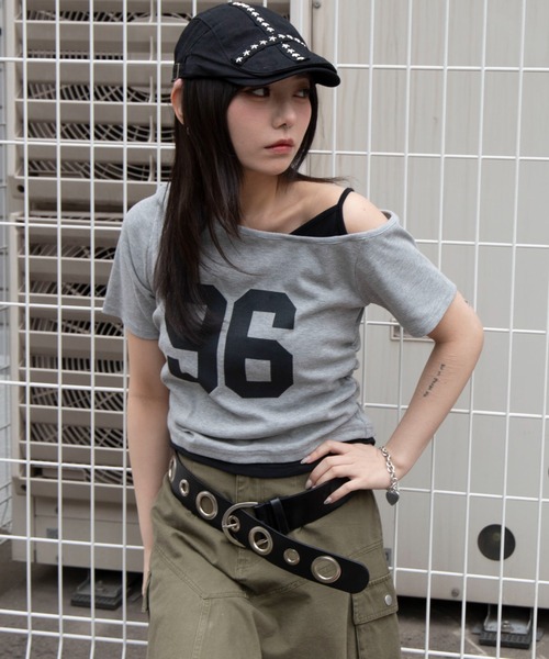 WEGO(ウィゴー)の「WEGO/【26年春夏新作】レイヤードドッキングワンショルチビT(Tシャツ/カットソー・レディース・杢グレー/ネイビー/ホワイト・FREE)」の17枚目の写真