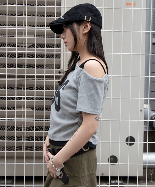 WEGO(ウィゴー)の「WEGO/【26年春夏新作】レイヤードドッキングワンショルチビT(Tシャツ/カットソー・レディース・杢グレー/ネイビー/ホワイト・FREE)」の18枚目の写真