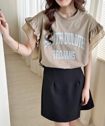DAY CLOSET | 【接触冷感/脇見せ防止】ひんやり冷たい半袖フリルカレッジ風英字ロゴTシャツ レディース(Tシャツ/カットソー)