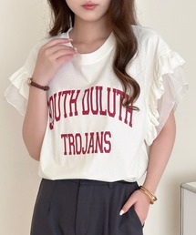 DAY CLOSET | 【接触冷感/脇見せ防止】ひんやり冷たい半袖フリルカレッジ風英字ロゴTシャツ レディース(Tシャツ/カットソー)