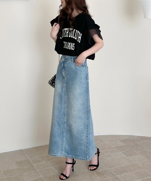 DAY CLOSET(デイ クローゼット)の「【接触冷感/脇見せ防止】ひんやり冷たい 半袖 シアー ダブル フリル カレッジ風 英字ロゴ Tシャツ レディース(Tシャツ/カットソー・レディース・グレイッシュベージュ/アイボリー/ブラック/グレー・L/M)」の17枚目の写真