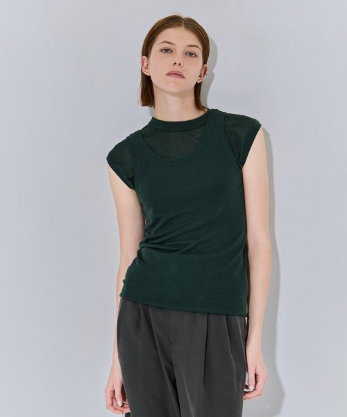 トップス ATON SILK BLENDED CREW&TANK ATON/エイトン】SILK BLENDED CIRCULAR RIB FIT LAYERED TANK TOP