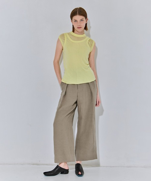 ATON(エイトン)の「【ATON/エイトン】SILK BLENDED CIRCULAR RIB FIT LAYERED TANK TOP/シルク混リバーシブルレイヤードタンクトップ(Tシャツ/カットソー・レディース・グリーン/イエロー/チャコールグレー・2)」の5枚目の写真