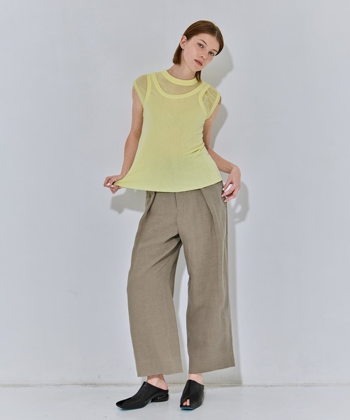 ATON(エイトン)の「【ATON/エイトン】SILK BLENDED CIRCULAR RIB FIT LAYERED TANK TOP/シルク混リバーシブルレイヤードタンクトップ(Tシャツ/カットソー・レディース・グリーン/イエロー/チャコールグレー・2)」の6枚目の写真