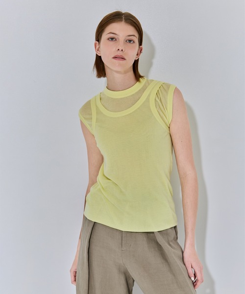 ATON(エイトン)の「【ATON/エイトン】SILK BLENDED CIRCULAR RIB FIT LAYERED TANK TOP/シルク混リバーシブルレイヤードタンクトップ(Tシャツ/カットソー・レディース・グリーン/イエロー/チャコールグレー・2)」の8枚目の写真