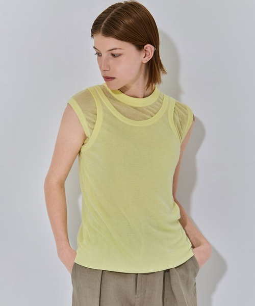 ATON(エイトン)の「【ATON/エイトン】SILK BLENDED CIRCULAR RIB FIT LAYERED TANK TOP/シルク混リバーシブルレイヤードタンクトップ(Tシャツ/カットソー・レディース・グリーン/イエロー/チャコールグレー・2)」の9枚目の写真