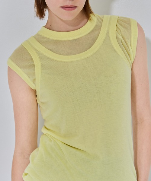 ATON(エイトン)の「【ATON/エイトン】SILK BLENDED CIRCULAR RIB FIT LAYERED TANK TOP/シルク混リバーシブルレイヤードタンクトップ(Tシャツ/カットソー・レディース・グリーン/イエロー/チャコールグレー・2)」の10枚目の写真