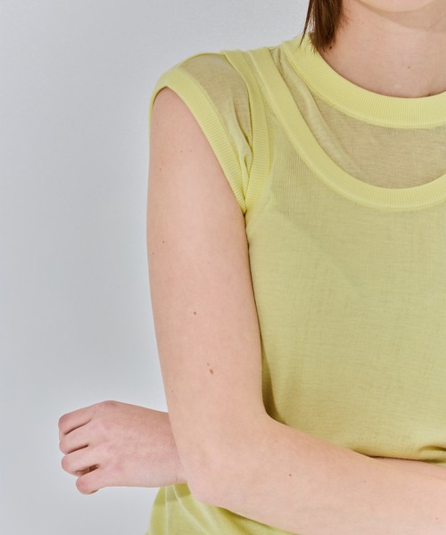 ATON(エイトン)の「【ATON/エイトン】SILK BLENDED CIRCULAR RIB FIT LAYERED TANK TOP/シルク混リバーシブルレイヤードタンクトップ(Tシャツ/カットソー・レディース・グリーン/イエロー/チャコールグレー・2)」の11枚目の写真