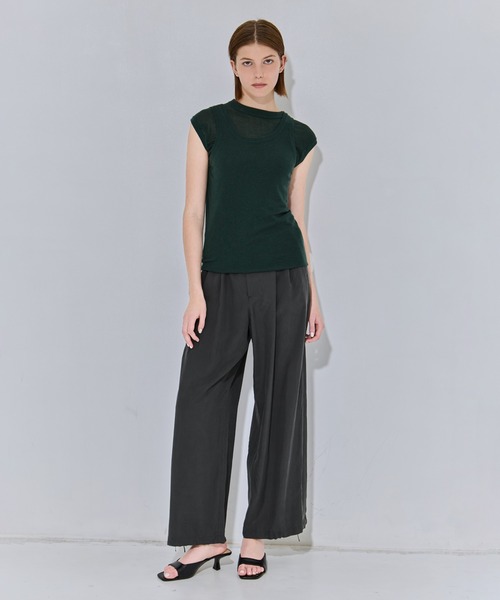 ATON(エイトン)の「【ATON/エイトン】SILK BLENDED CIRCULAR RIB FIT LAYERED TANK TOP/シルク混リバーシブルレイヤードタンクトップ(Tシャツ/カットソー・レディース・グリーン/イエロー/チャコールグレー・2)」の15枚目の写真
