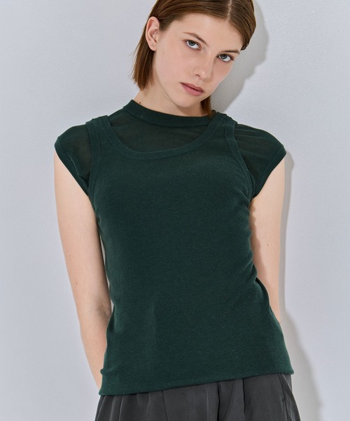 ATON(エイトン)の「【ATON/エイトン】SILK BLENDED CIRCULAR RIB FIT LAYERED TANK TOP/シルク混リバーシブルレイヤードタンクトップ(Tシャツ/カットソー・レディース・グリーン/イエロー/チャコールグレー・2)」の17枚目の写真