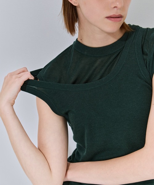 ATON(エイトン)の「【ATON/エイトン】SILK BLENDED CIRCULAR RIB FIT LAYERED TANK TOP/シルク混リバーシブルレイヤードタンクトップ(Tシャツ/カットソー・レディース・グリーン/イエロー/チャコールグレー・2)」の19枚目の写真