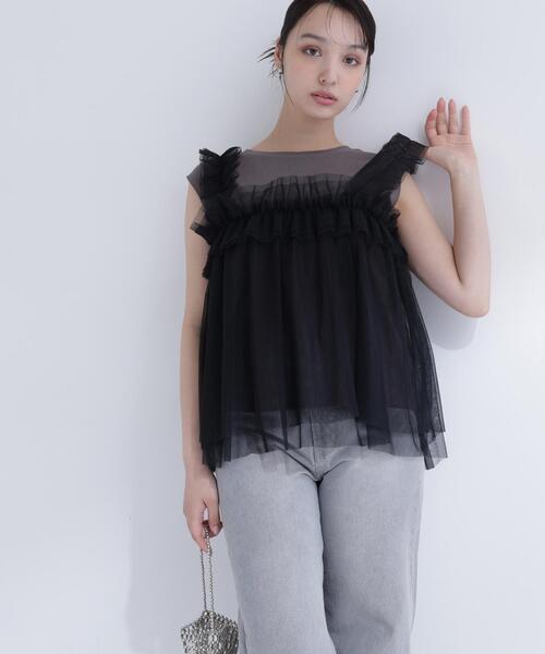 NATURAL BEAUTY BASIC（ナチュラルビューティーベーシック）の「チュールキャミドッキングカットソー（Tシャツ/カットソー・レディース・ホワイト系その他/グレー系その他/ベージュ系その他・ﾌﾘ-）」の2枚目の写真