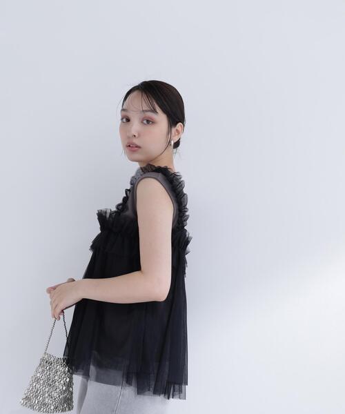 NATURAL BEAUTY BASIC（ナチュラルビューティーベーシック）の「チュールキャミドッキングカットソー（Tシャツ/カットソー・レディース・ホワイト系その他/グレー系その他/ベージュ系その他・ﾌﾘ-）」の5枚目の写真