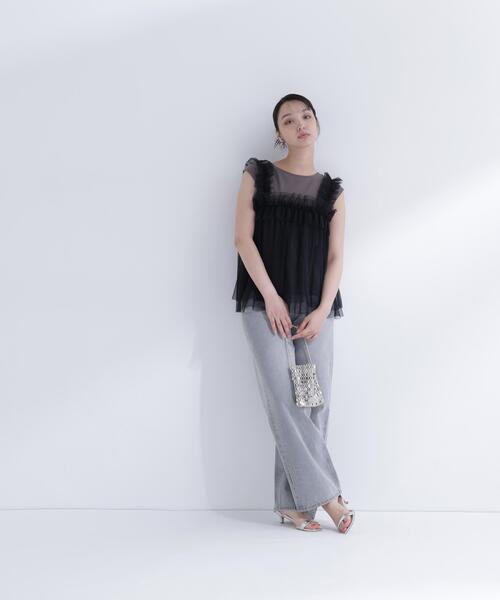 NATURAL BEAUTY BASIC（ナチュラルビューティーベーシック）の「チュールキャミドッキングカットソー（Tシャツ/カットソー・レディース・ホワイト系その他/グレー系その他/ベージュ系その他・ﾌﾘ-）」の6枚目の写真