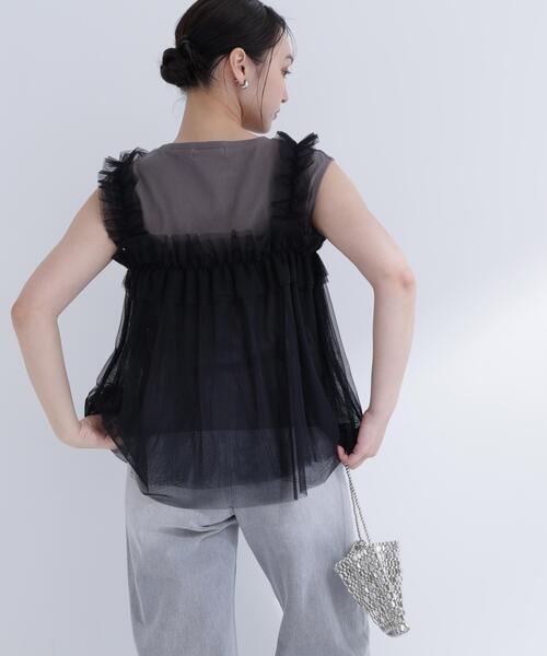 NATURAL BEAUTY BASIC（ナチュラルビューティーベーシック）の「チュールキャミドッキングカットソー（Tシャツ/カットソー・レディース・ホワイト系その他/グレー系その他/ベージュ系その他・ﾌﾘ-）」の9枚目の写真