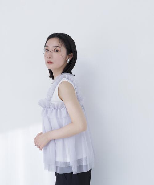 NATURAL BEAUTY BASIC（ナチュラルビューティーベーシック）の「チュールキャミドッキングカットソー（Tシャツ/カットソー・レディース・ホワイト系その他/グレー系その他/ベージュ系その他・ﾌﾘ-）」の13枚目の写真