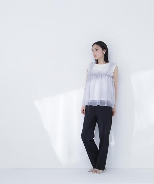 NATURAL BEAUTY BASIC（ナチュラルビューティーベーシック）の「チュールキャミドッキングカットソー（Tシャツ/カットソー・レディース・ホワイト系その他/グレー系その他/ベージュ系その他・ﾌﾘ-）」の14枚目の写真
