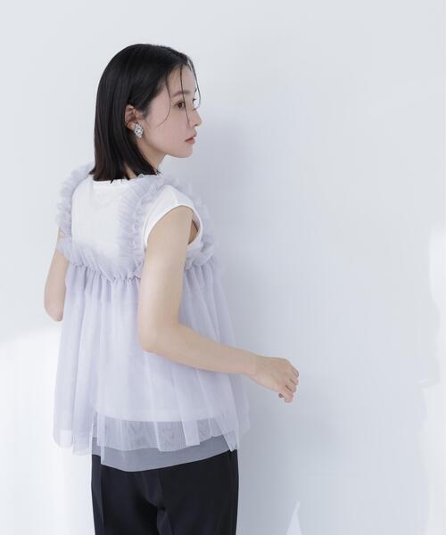 NATURAL BEAUTY BASIC（ナチュラルビューティーベーシック）の「チュールキャミドッキングカットソー（Tシャツ/カットソー・レディース・ホワイト系その他/グレー系その他/ベージュ系その他・ﾌﾘ-）」の15枚目の写真