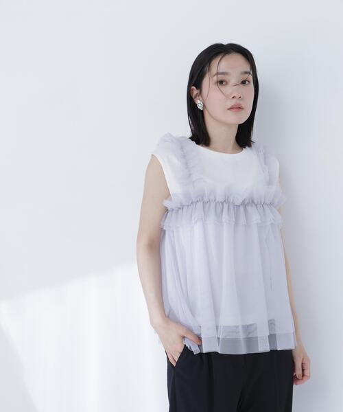 NATURAL BEAUTY BASIC（ナチュラルビューティーベーシック）の「チュールキャミドッキングカットソー（Tシャツ/カットソー・レディース・ホワイト系その他/グレー系その他/ベージュ系その他・ﾌﾘ-）」の17枚目の写真