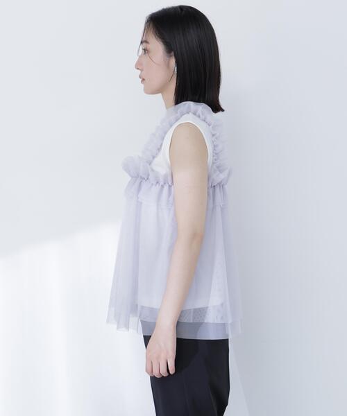 NATURAL BEAUTY BASIC（ナチュラルビューティーベーシック）の「チュールキャミドッキングカットソー（Tシャツ/カットソー・レディース・ホワイト系その他/グレー系その他/ベージュ系その他・ﾌﾘ-）」の19枚目の写真
