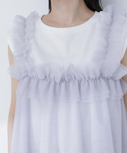 NATURAL BEAUTY BASIC（ナチュラルビューティーベーシック）の「チュールキャミドッキングカットソー（Tシャツ/カットソー・レディース・ホワイト系その他/グレー系その他/ベージュ系その他・ﾌﾘ-）」の21枚目の写真
