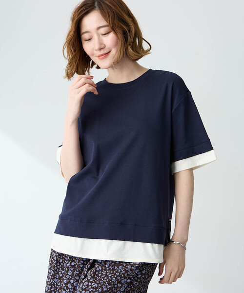 Petit Honfleur(プチオンフルール)の「レイヤード風カットプルオーバー【接触冷感・UVカット】(Tシャツ/カットソー・レディース・ネイビー/グレー・M/L)」の3枚目の写真
