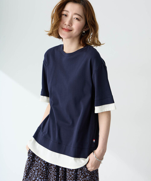 Petit Honfleur(プチオンフルール)の「レイヤード風カットプルオーバー【接触冷感・UVカット】(Tシャツ/カットソー・レディース・ネイビー/グレー・M/L)」の4枚目の写真