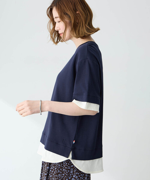 Petit Honfleur(プチオンフルール)の「レイヤード風カットプルオーバー【接触冷感・UVカット】(Tシャツ/カットソー・レディース・ネイビー/グレー・M/L)」の5枚目の写真
