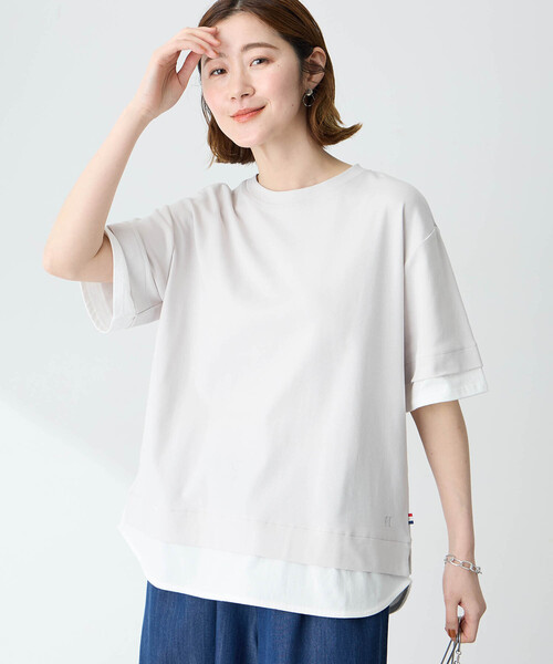 Petit Honfleur(プチオンフルール)の「レイヤード風カットプルオーバー【接触冷感・UVカット】(Tシャツ/カットソー・レディース・ネイビー/グレー・M/L)」の7枚目の写真