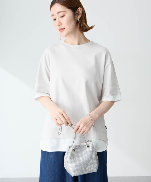 Petit Honfleur(プチオンフルール)の「レイヤード風カットプルオーバー【接触冷感・UVカット】(Tシャツ/カットソー・レディース・ネイビー/グレー・M/L)」の8枚目の写真