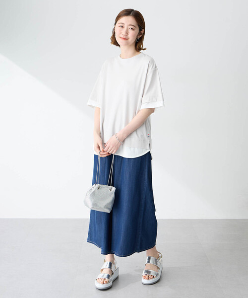 Petit Honfleur(プチオンフルール)の「レイヤード風カットプルオーバー【接触冷感・UVカット】(Tシャツ/カットソー・レディース・ネイビー/グレー・M/L)」の9枚目の写真