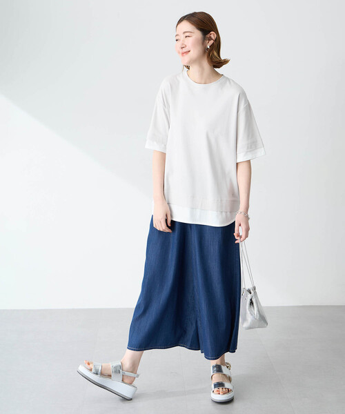 Petit Honfleur(プチオンフルール)の「レイヤード風カットプルオーバー【接触冷感・UVカット】(Tシャツ/カットソー・レディース・ネイビー/グレー・M/L)」の10枚目の写真