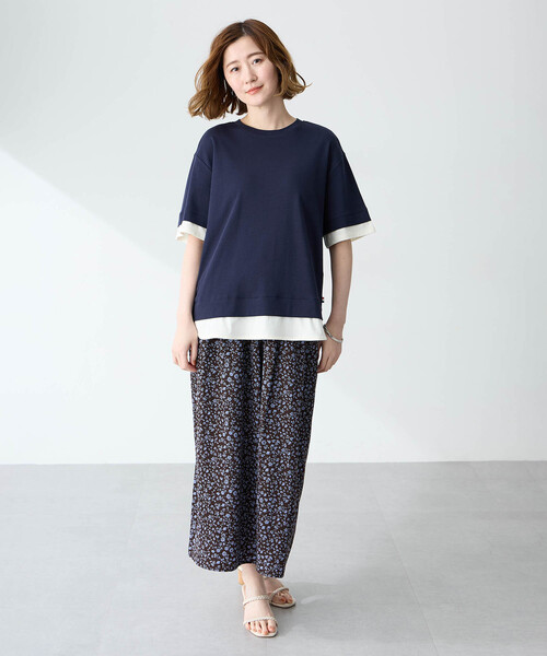 Petit Honfleur(プチオンフルール)の「レイヤード風カットプルオーバー【接触冷感・UVカット】(Tシャツ/カットソー・レディース・ネイビー/グレー・M/L)」の12枚目の写真
