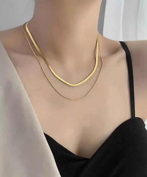 VIBGYOR(ヴィブジョー)の「【EIZZ/アイズ】2連スネークチェーン レイヤード ネックレス(ネックレス・レディース・ゴールド・FREE)」の1枚目の写真