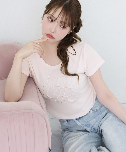 one after another NICE CLAUP(ワンアフターアナザーナイスクラップ)の「ビジュー付きロゴ刺繍Tee(Tシャツ/カットソー・レディース・オフホワイト/ブラック/ピンク/ホワイト系その他・FREE)」の15枚目の写真
